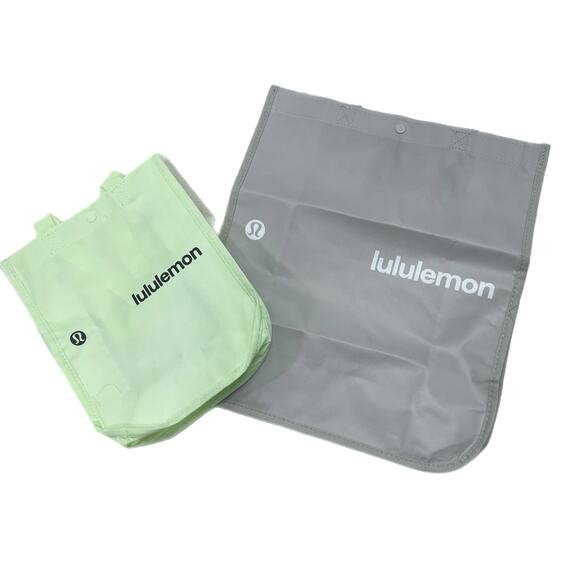 Lululemon Lot of 2 Large and Medium Reusable Shopping Tote Lunch Bags Gray Green - Picture 1 of 9